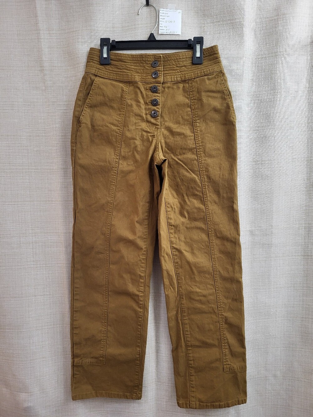 Chelsea & Violet Women's Button Fly Pants Wide Leg Canvas Dark Khaki Size 25